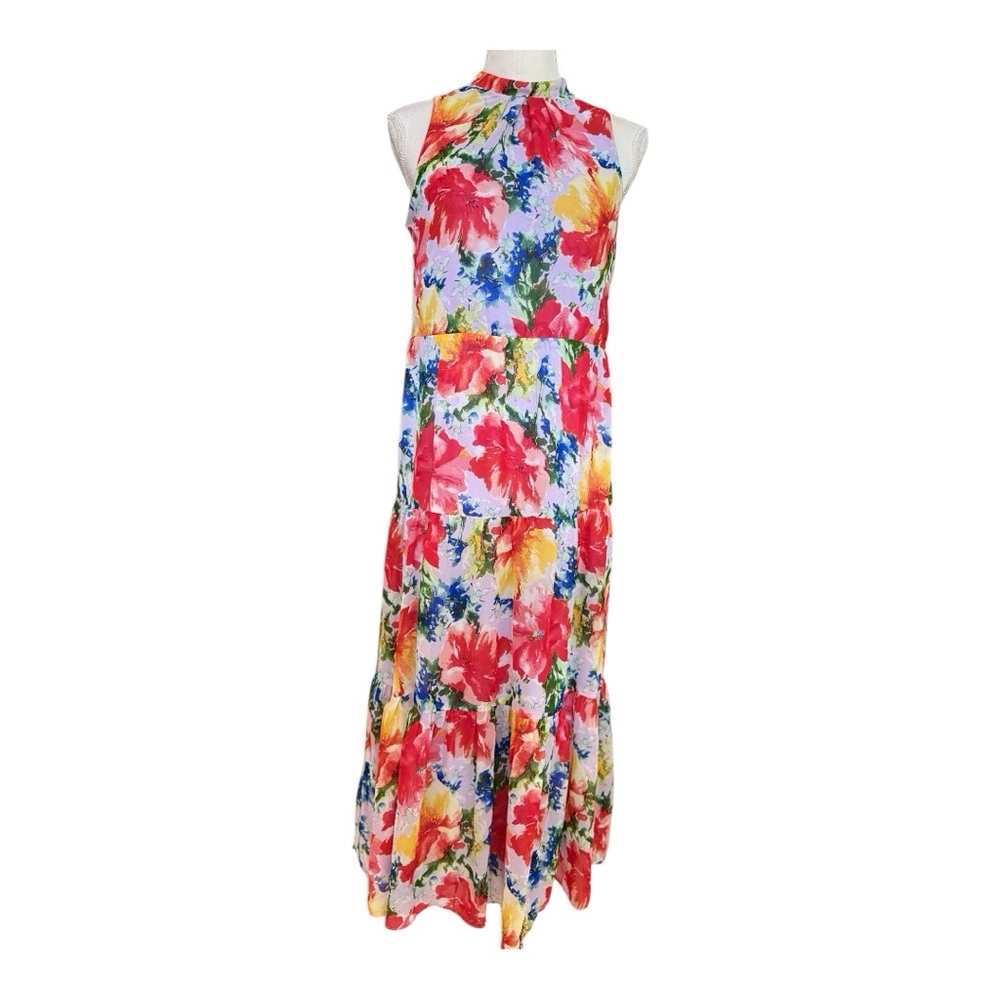 Adonna Red and Blue Ruffled Tiered Maxi Dress